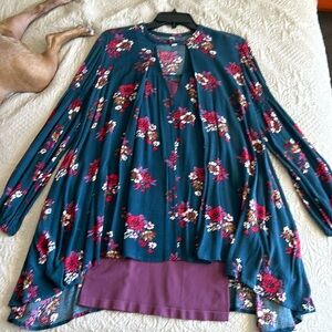 Free People tunic and slip xs dark teal and burgundy